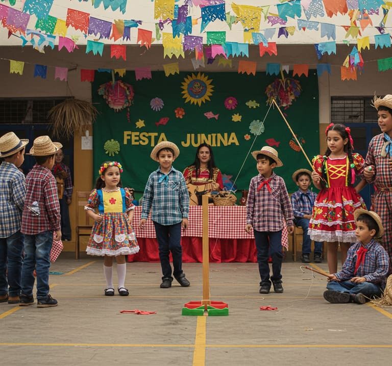 brincadeira com crianças dançando em festa junina